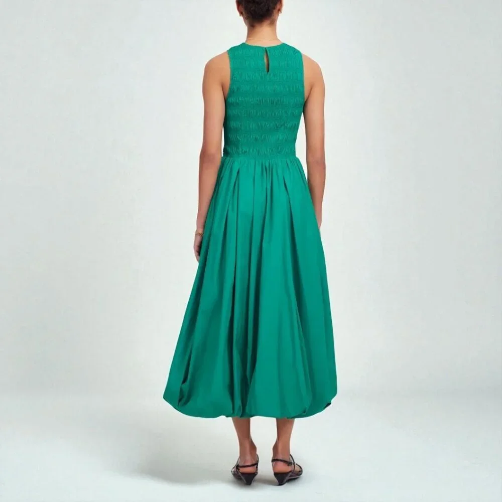 CLEAROUT Madewell The Melody Bubble-Hem Smocked Midi Dress in Poplin Size XS - Picture 3 of 10